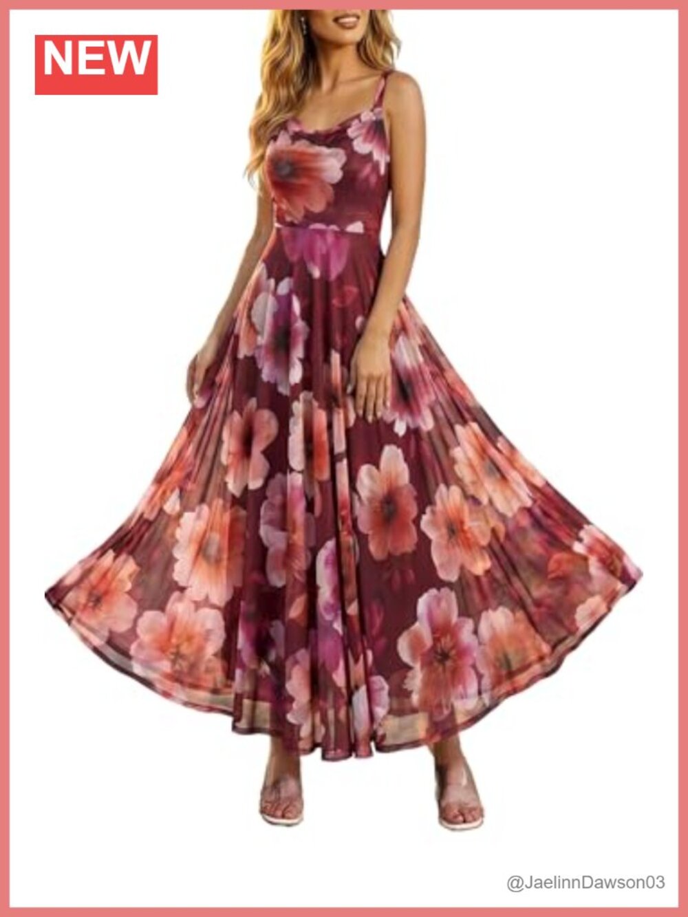 Women's Summer Floral Maxi Dress Spaghetti Strap Cowl Neck A-Line Formal